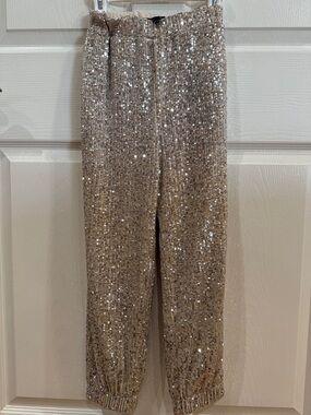 Kids Sequin Knit Jogger Pants - Champagne Sparkle